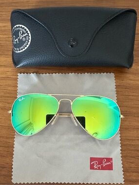 Ray-Ban Gold Frame Sunglasses with Green Mirror Lenses